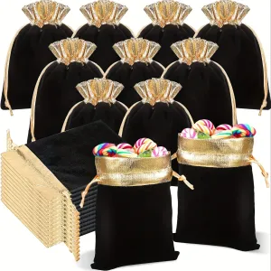 10pcs Velvet Cloth Drawstring Bags For Christmas Wedding Gift Candy Pouches, Upscale Small Wrap Bags For Jewelry Dice Party Favors Bags (Black&Red Multi-size) -Jewelry Making Display & Packaging Supplies