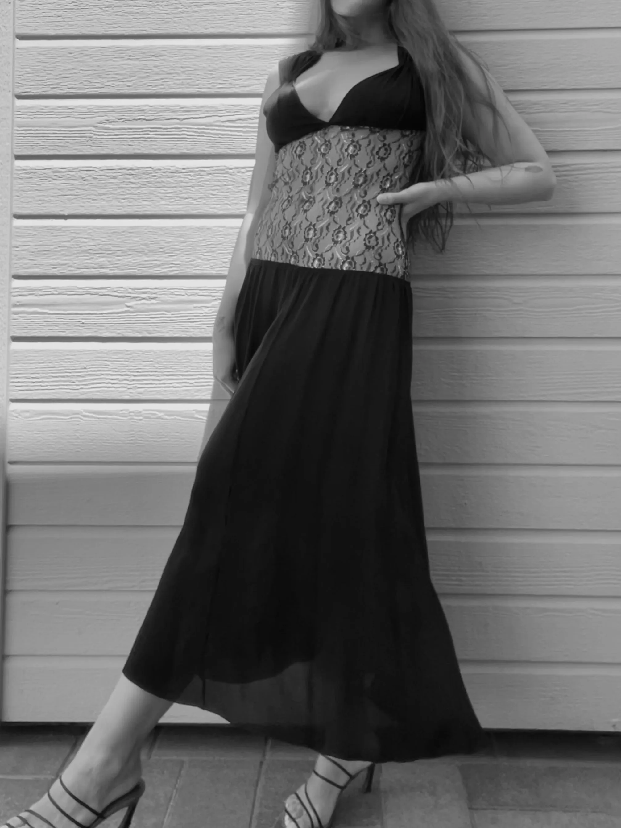 1930s Metallic Lace Sheer Midriff Gown