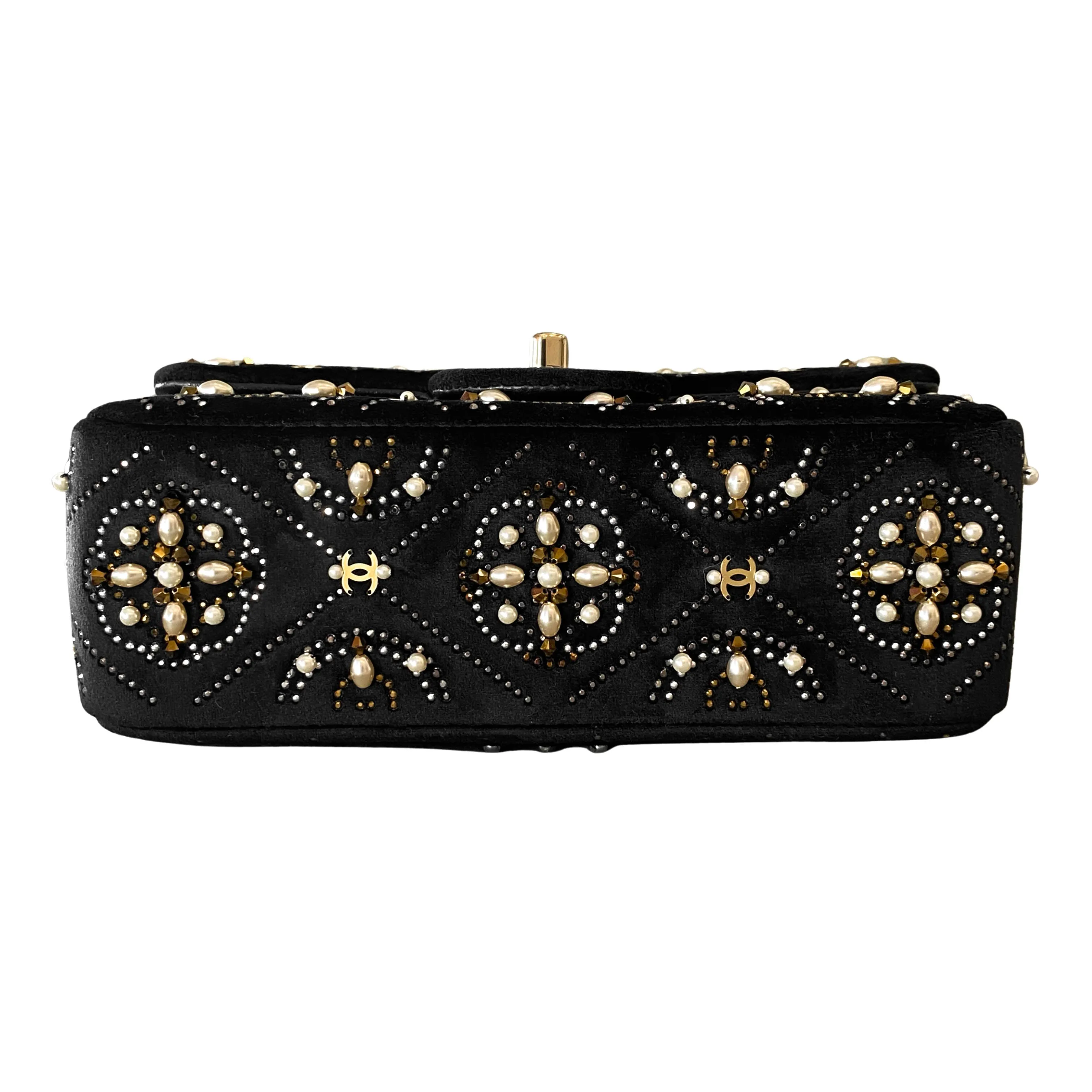 21A Pearl Strass CC Velvet Mini Flap Bag
