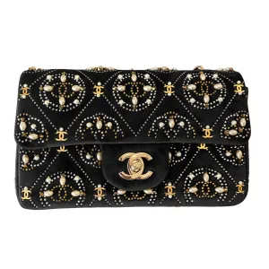 21A Pearl Strass CC Velvet Mini Flap Bag
