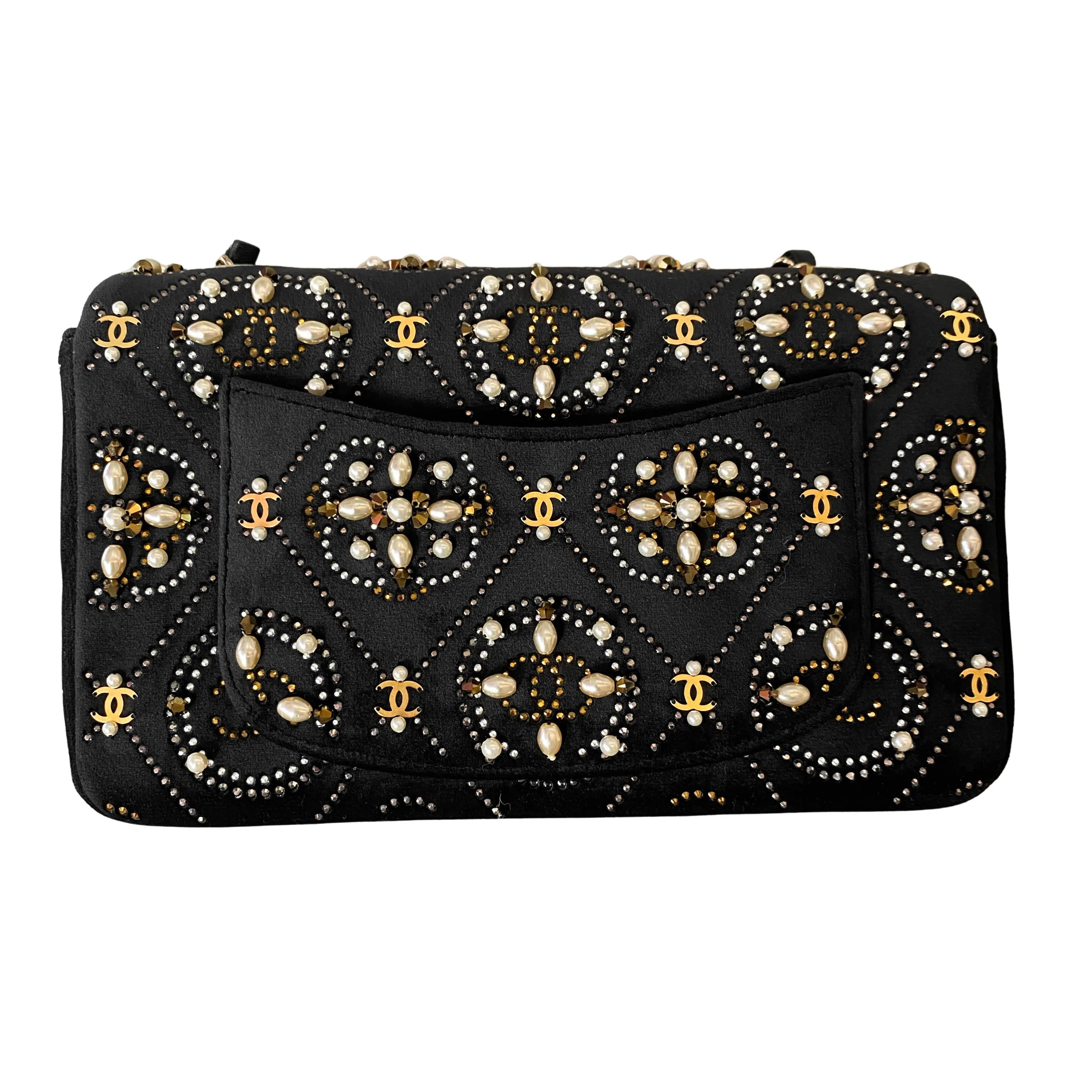 21A Pearl Strass CC Velvet Mini Flap Bag
