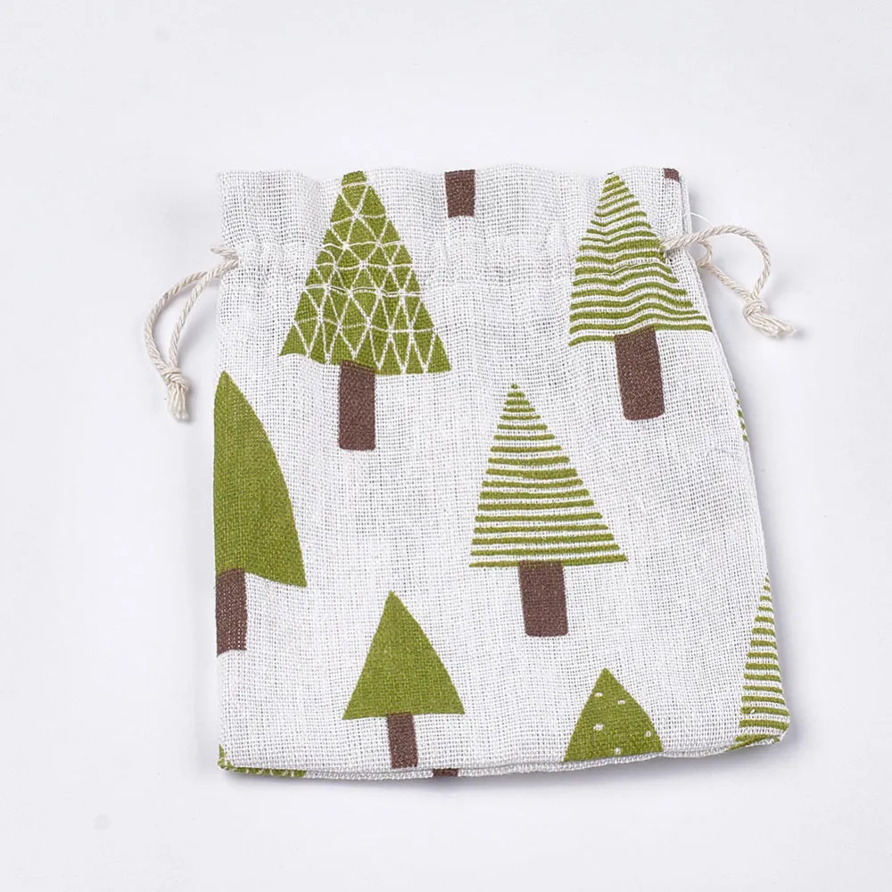 50 pc Polycotton(Polyester Cotton) Packing Pouches Drawstring Bags, with Tree Printed, Colorful, 18x13cm