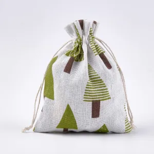 50 pc Polycotton(Polyester Cotton) Packing Pouches Drawstring Bags, with Tree Printed, Colorful, 18x13cm