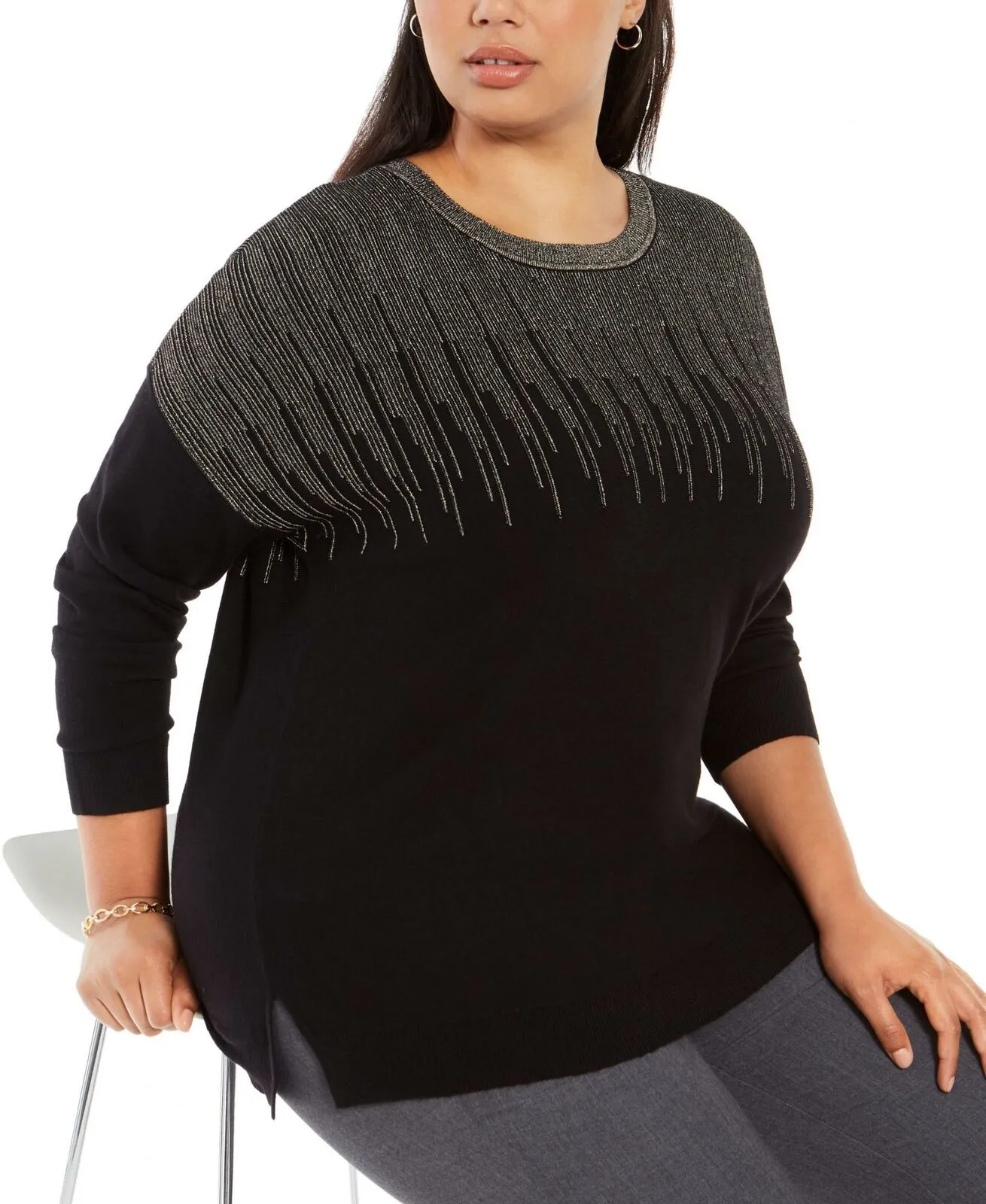 Alfani Plus Size Sparkle Shoulder Sweater