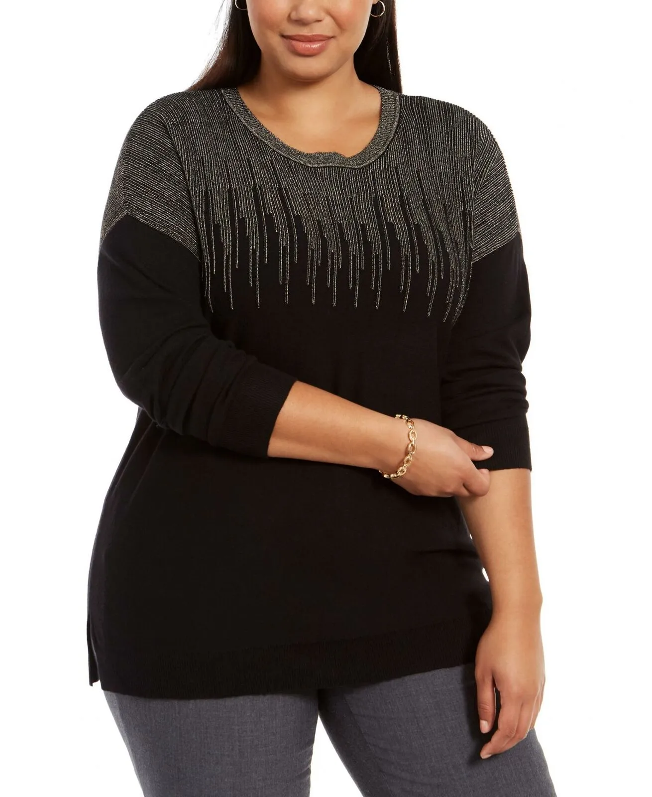 Alfani Plus Size Sparkle Shoulder Sweater