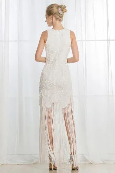 Anneprom A-Line Jewel Ivory Scoop Satin Beading Tassel Sleeveless Appliques Wedding Dresses APW0304
