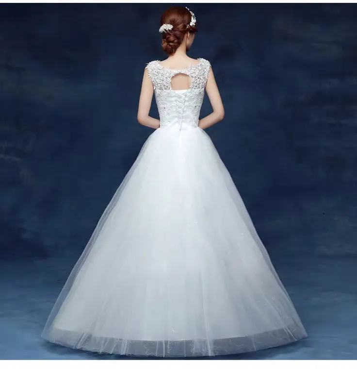 Anneprom Charming Lace Long A Line Prom Dress, Long Wedding Dress With Cap Sleeves  APW0271