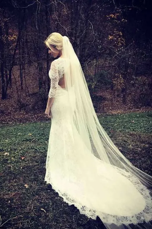 Anneprom Mermaid Half Sleeve Lace Wedding Dress With Cathedral Train  APW0353