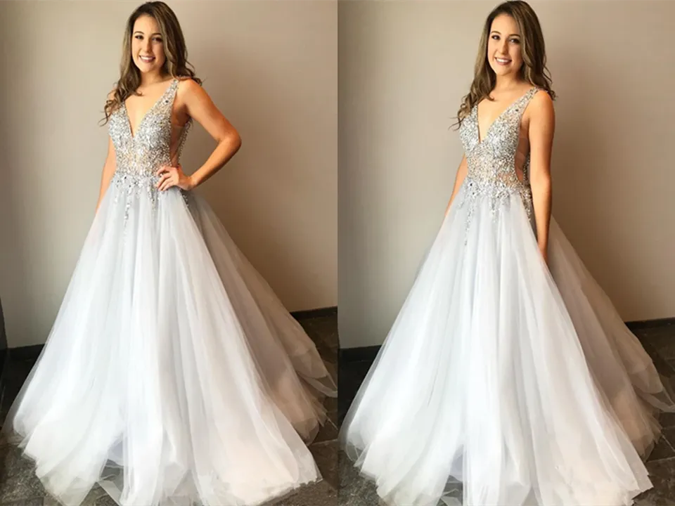 Anneprom Tulle V Neck Ball Gown with Re-Embroidered Lace Appliques Wedding Dresses APW0375