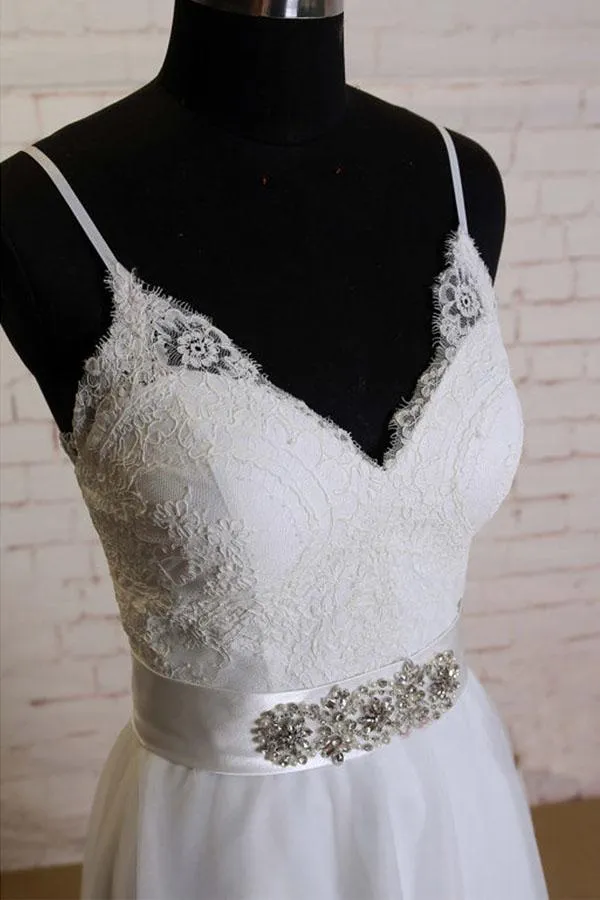 Anneprom V-Neck Sweep Train Satin Appliques Beading Wedding Dresses  APW0174