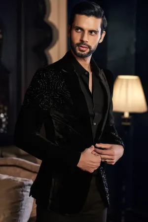 Black Flower Velvet Blazer