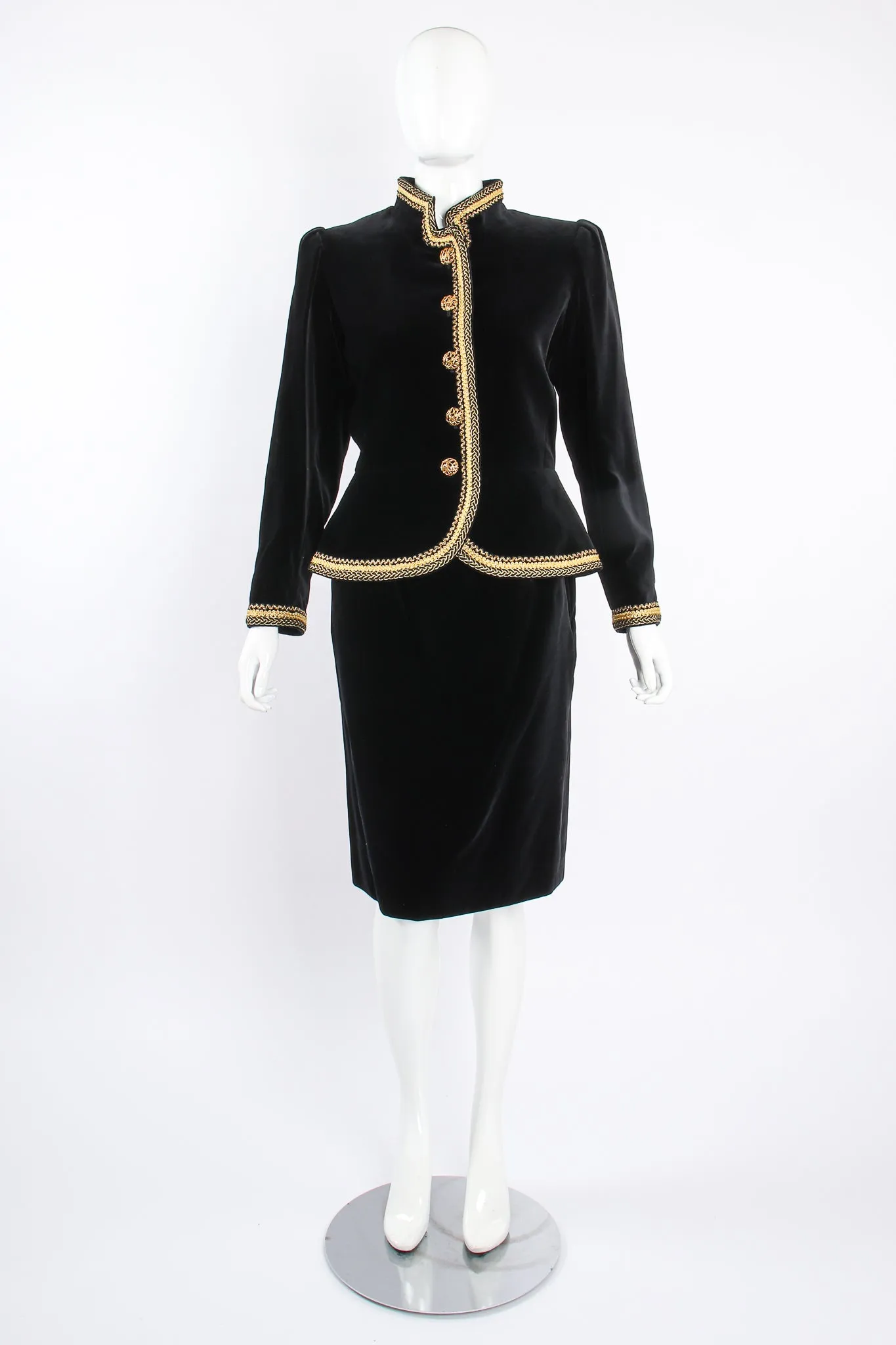 Braid Trim Velvet Jacket & Skirt Set