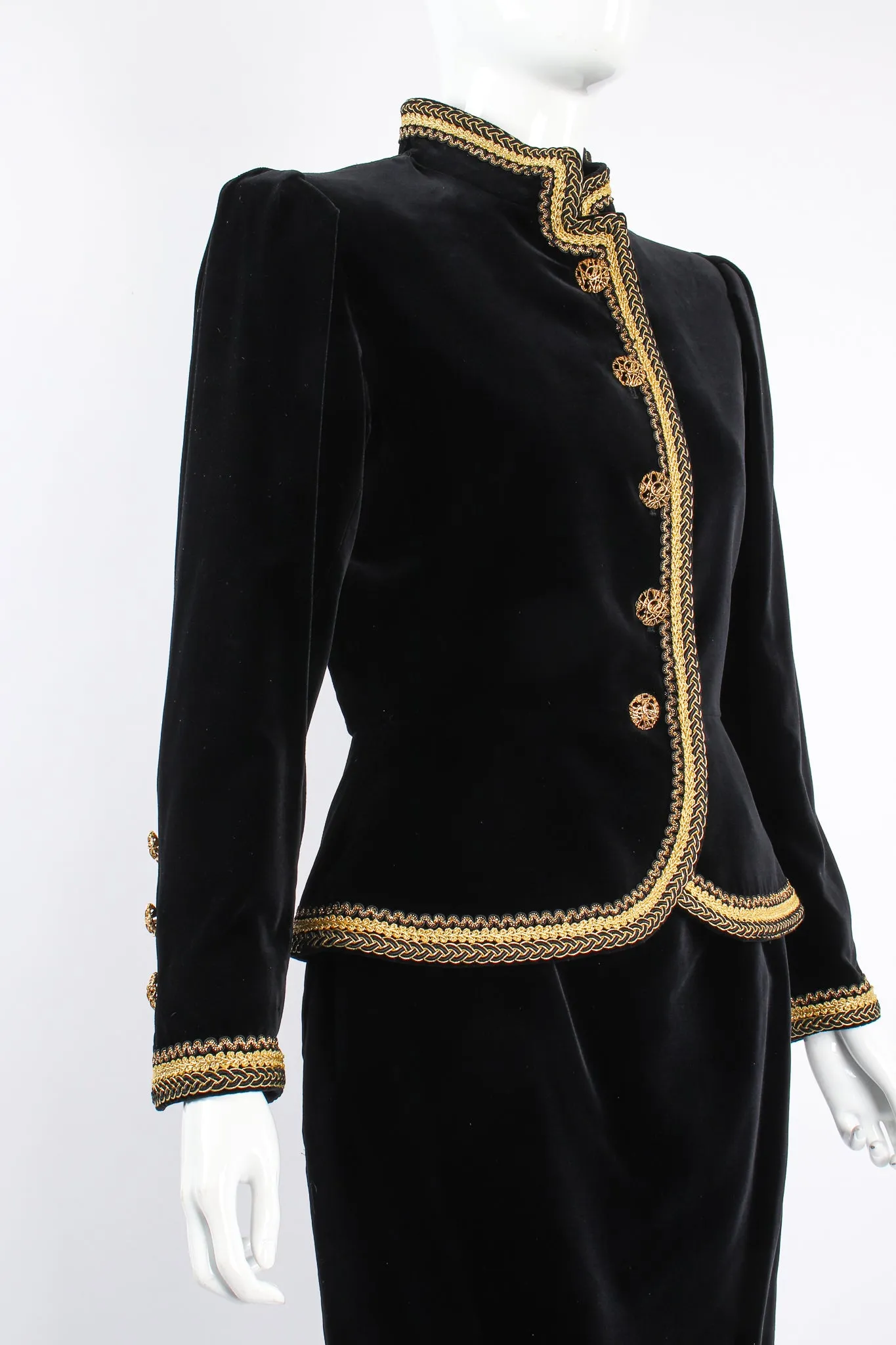Braid Trim Velvet Jacket & Skirt Set