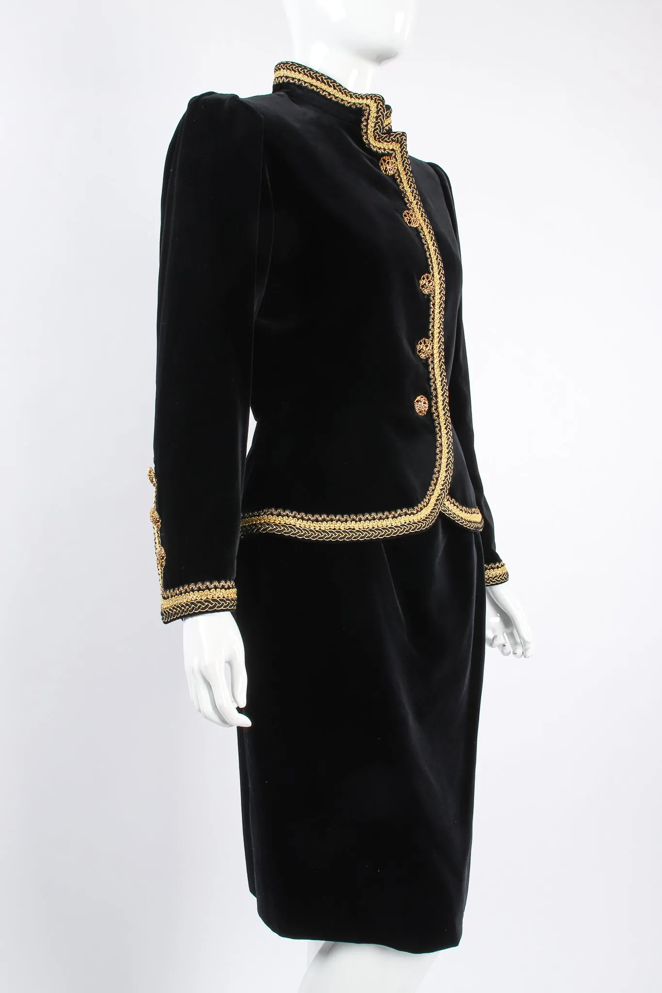 Braid Trim Velvet Jacket & Skirt Set