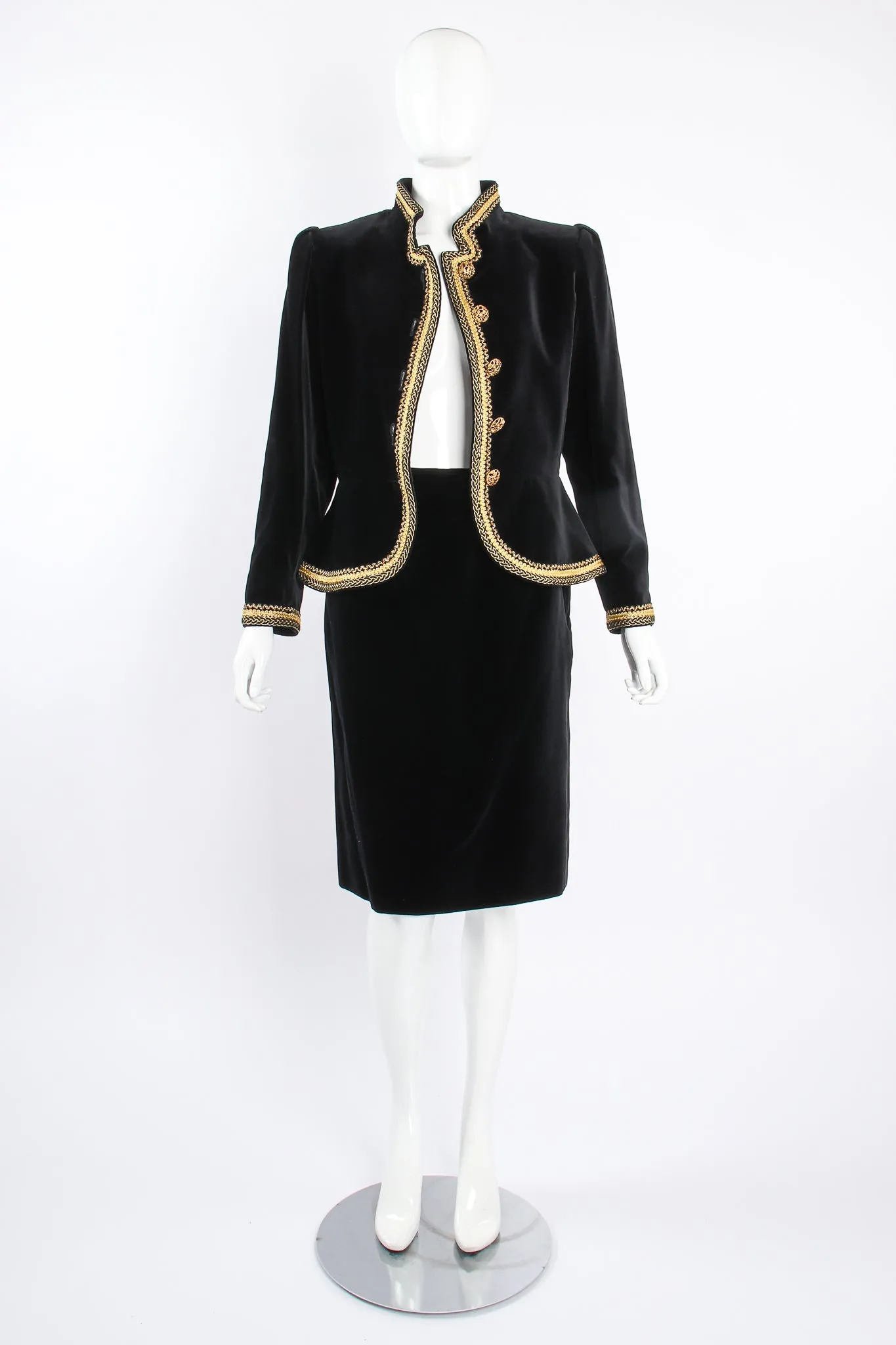 Braid Trim Velvet Jacket & Skirt Set