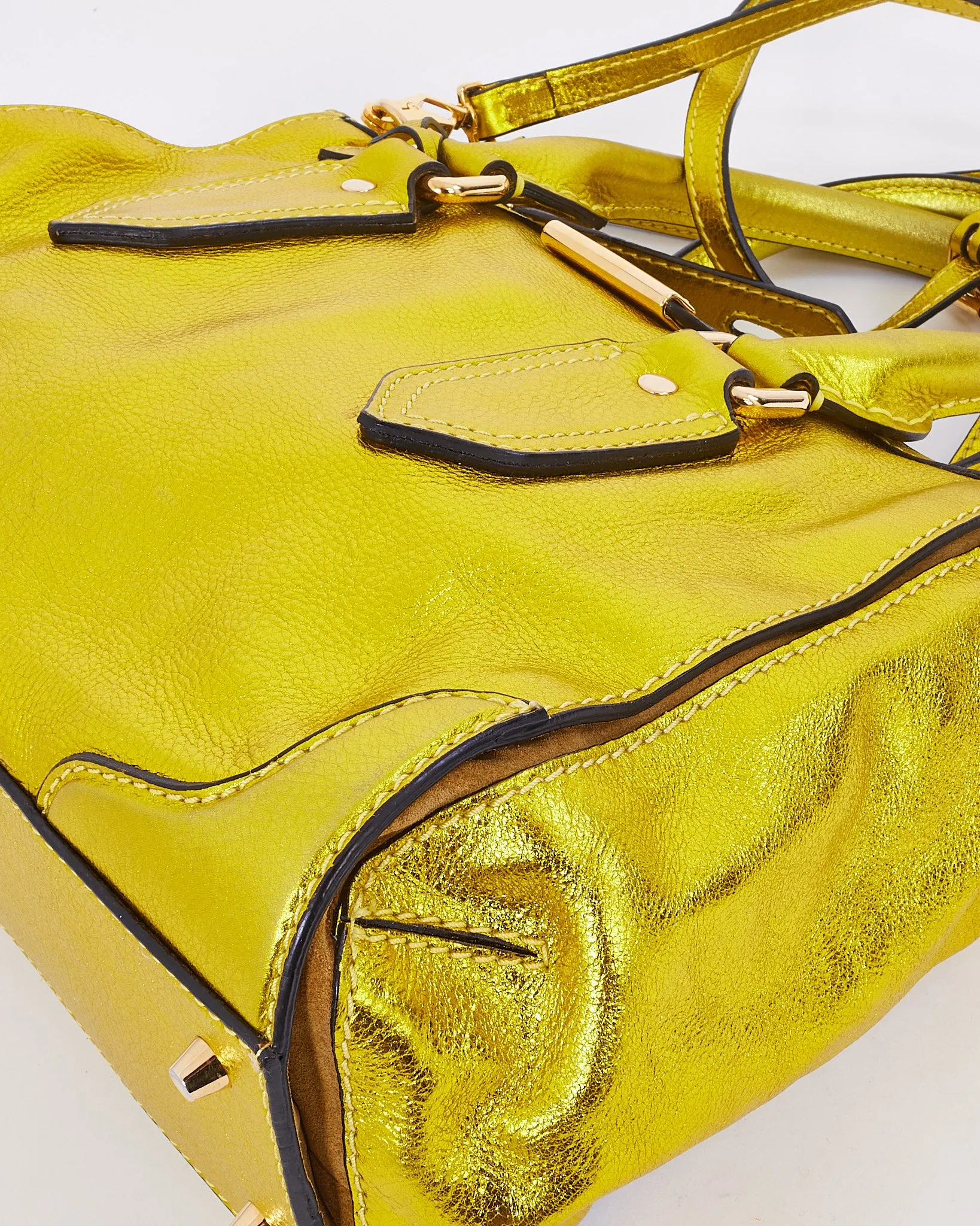Burberry Metallic Yellow Grained Leather Prorsum Bag