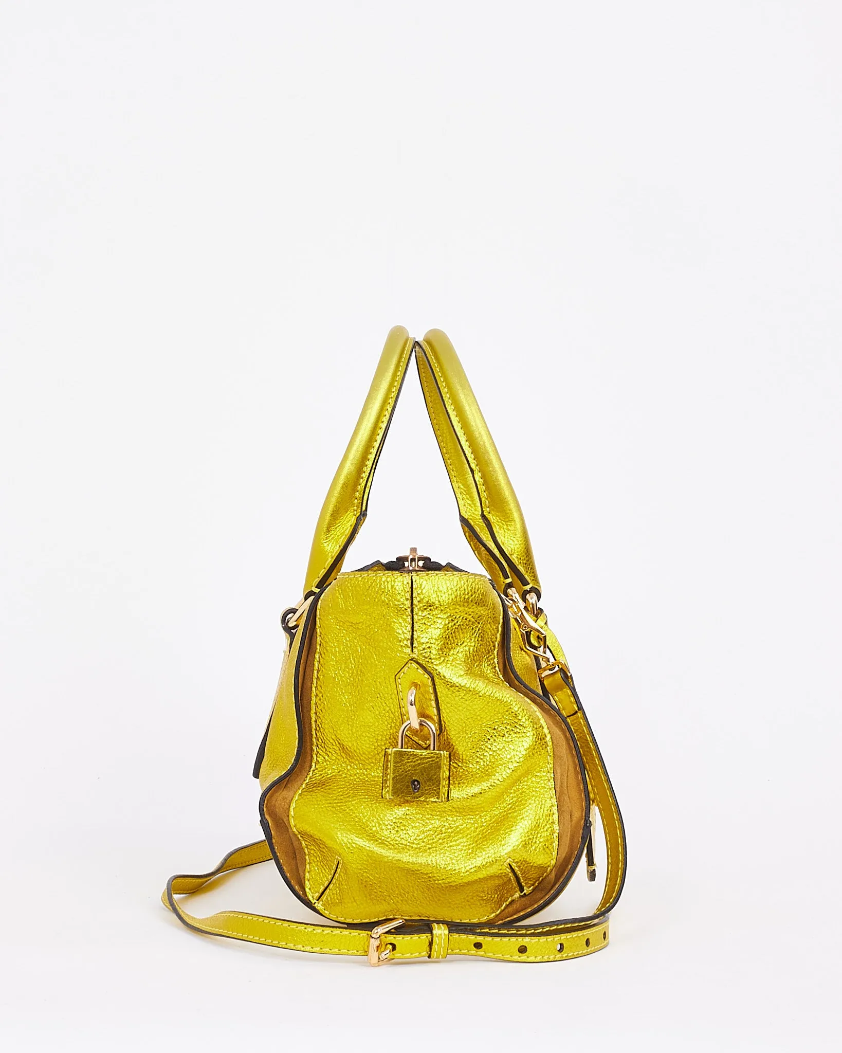 Burberry Metallic Yellow Grained Leather Prorsum Bag