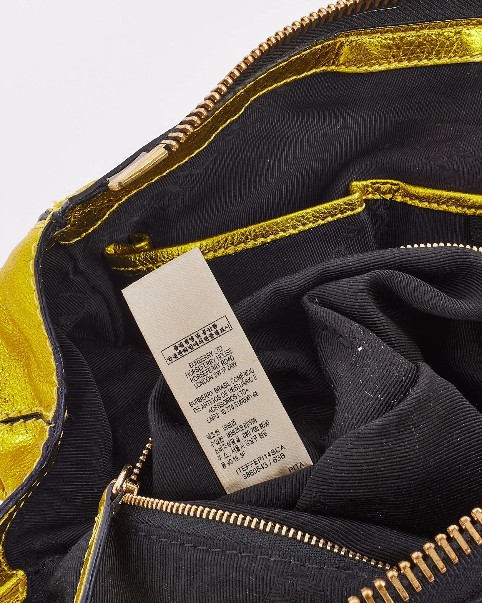 Burberry Metallic Yellow Grained Leather Prorsum Bag
