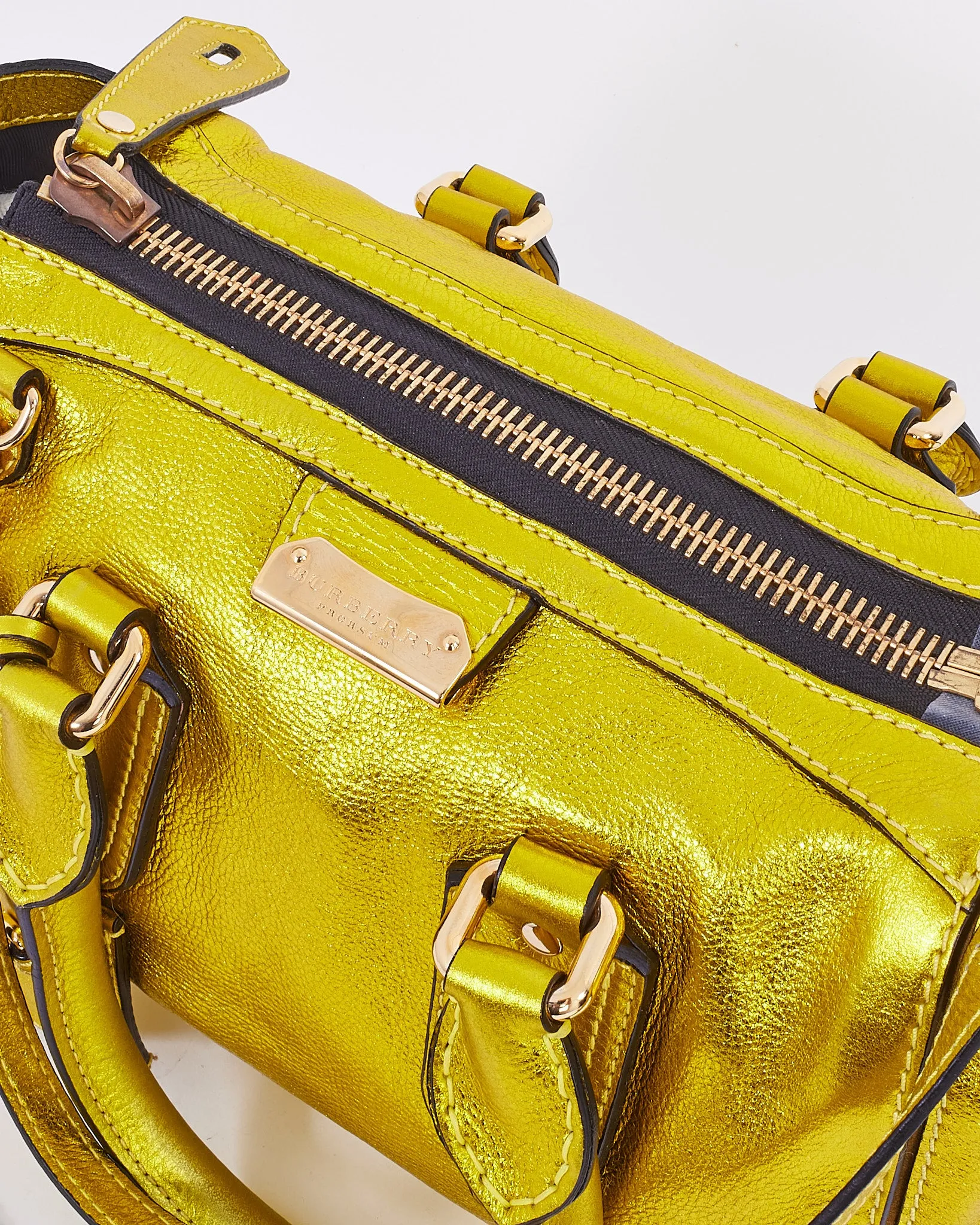 Burberry Metallic Yellow Grained Leather Prorsum Bag