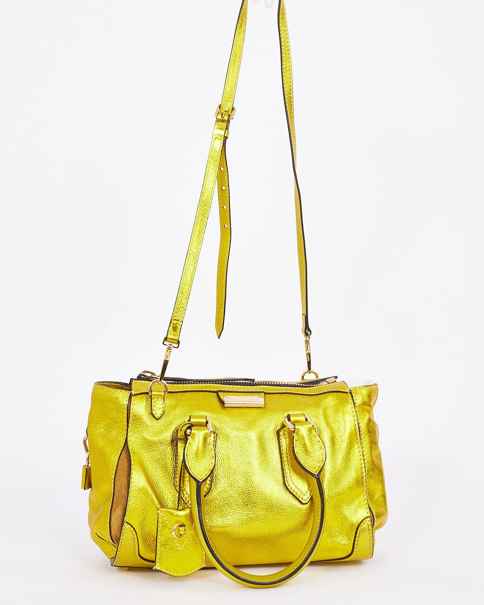 Burberry Metallic Yellow Grained Leather Prorsum Bag