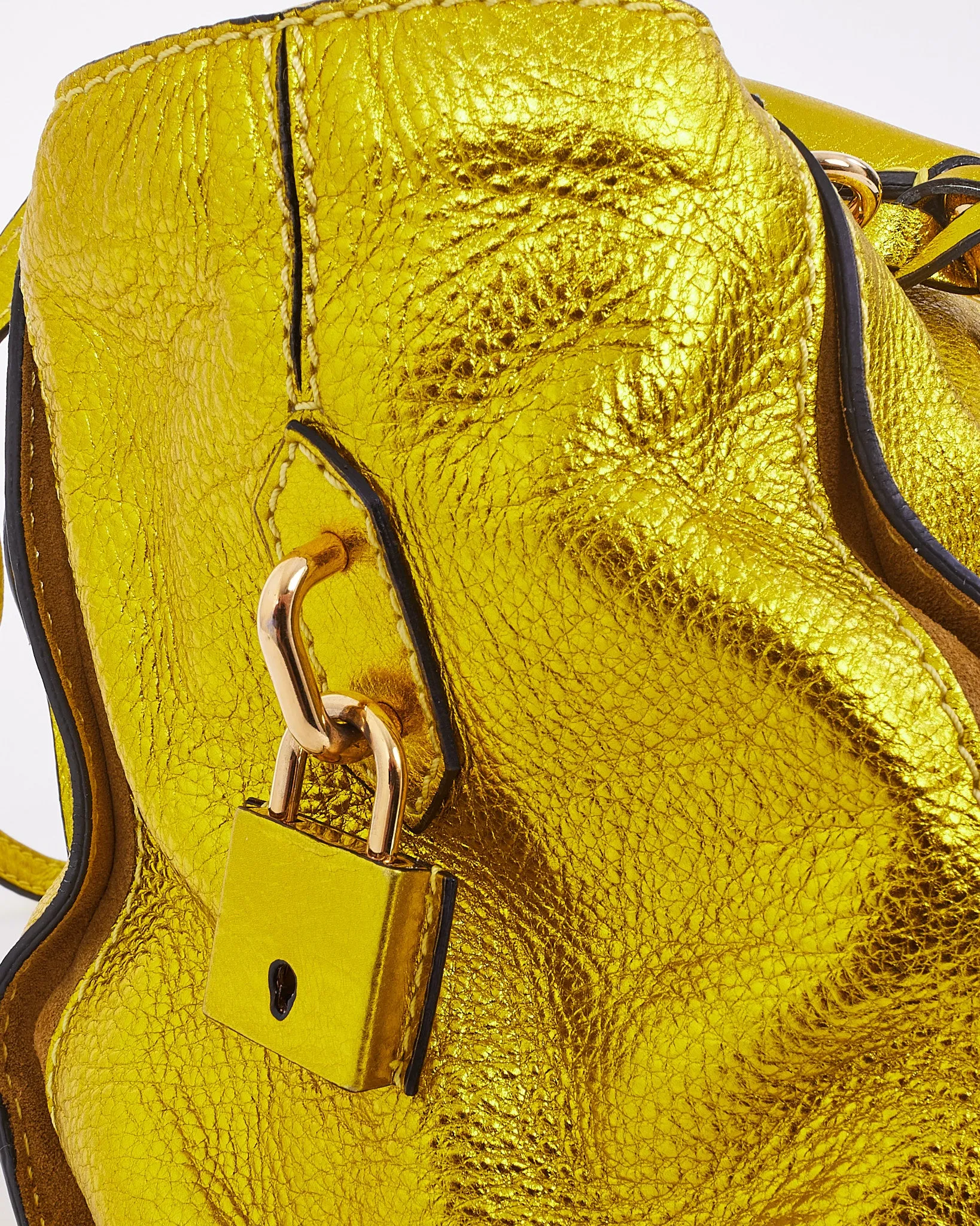 Burberry Metallic Yellow Grained Leather Prorsum Bag