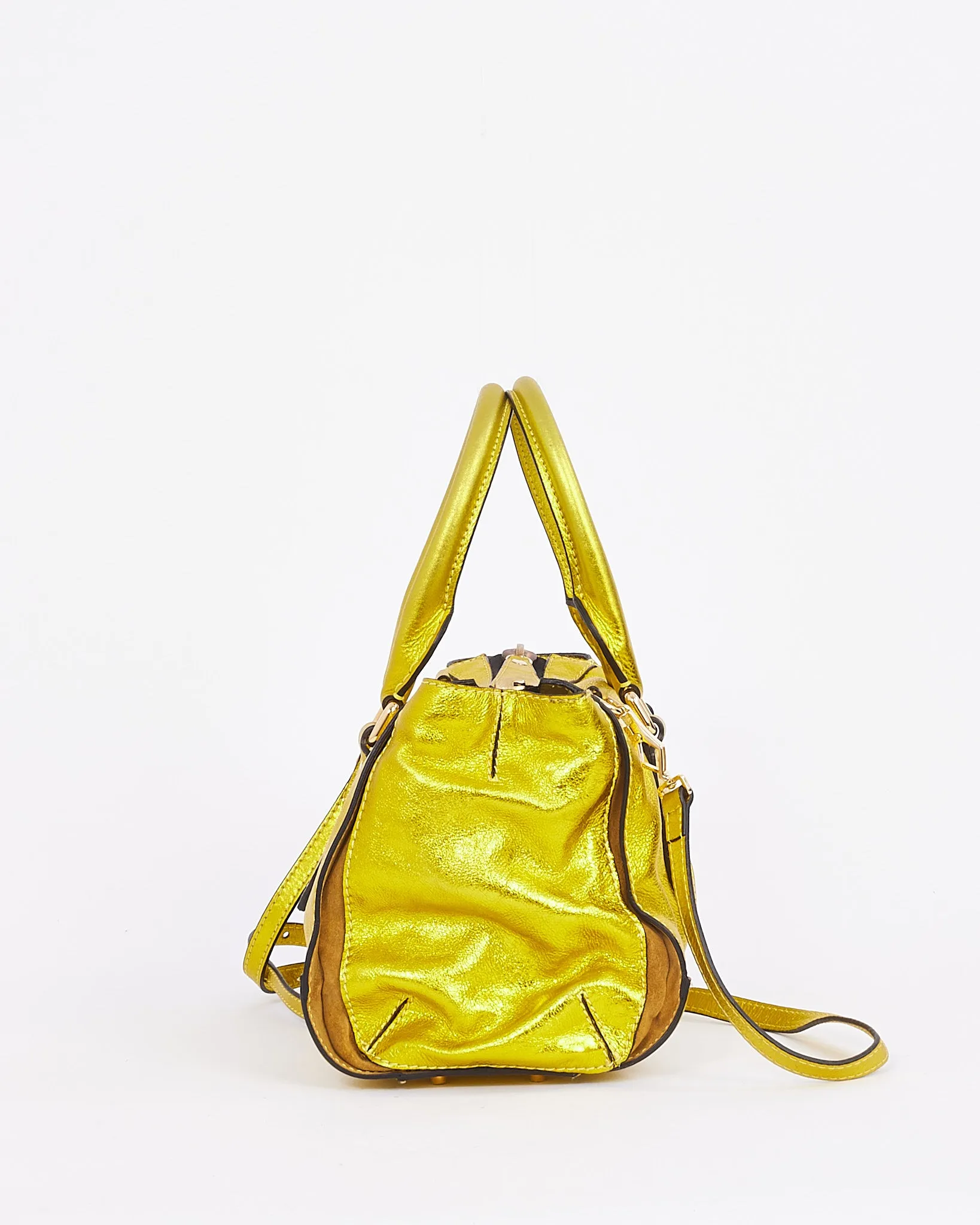 Burberry Metallic Yellow Grained Leather Prorsum Bag