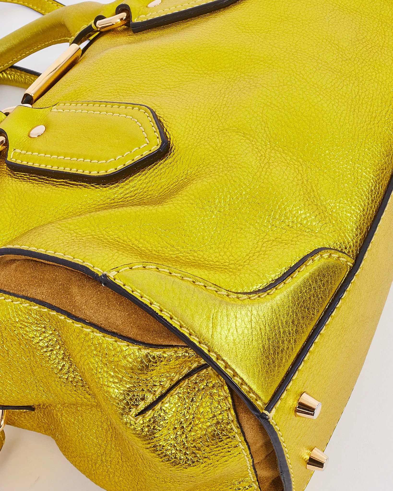 Burberry Metallic Yellow Grained Leather Prorsum Bag