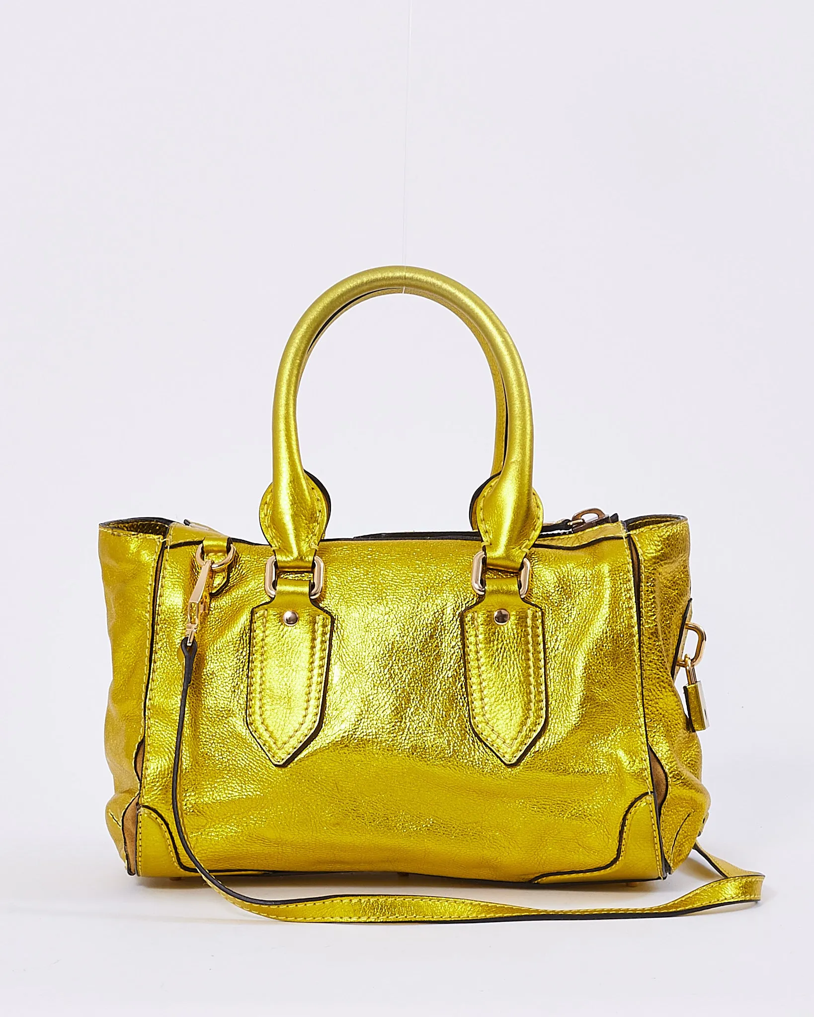 Burberry Metallic Yellow Grained Leather Prorsum Bag