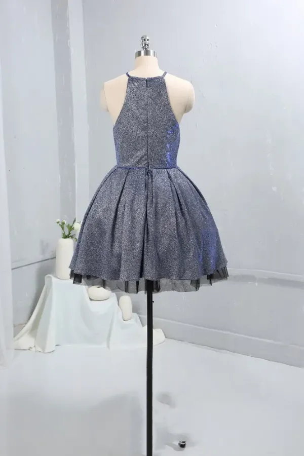 Charcoal Gray Glitter Halter Short Cocktail Dress APH0302