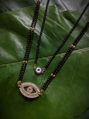 Combo Set of 2 Evil Eye Mangalsutra Designs Gold Plated Americal Diamond Pendant