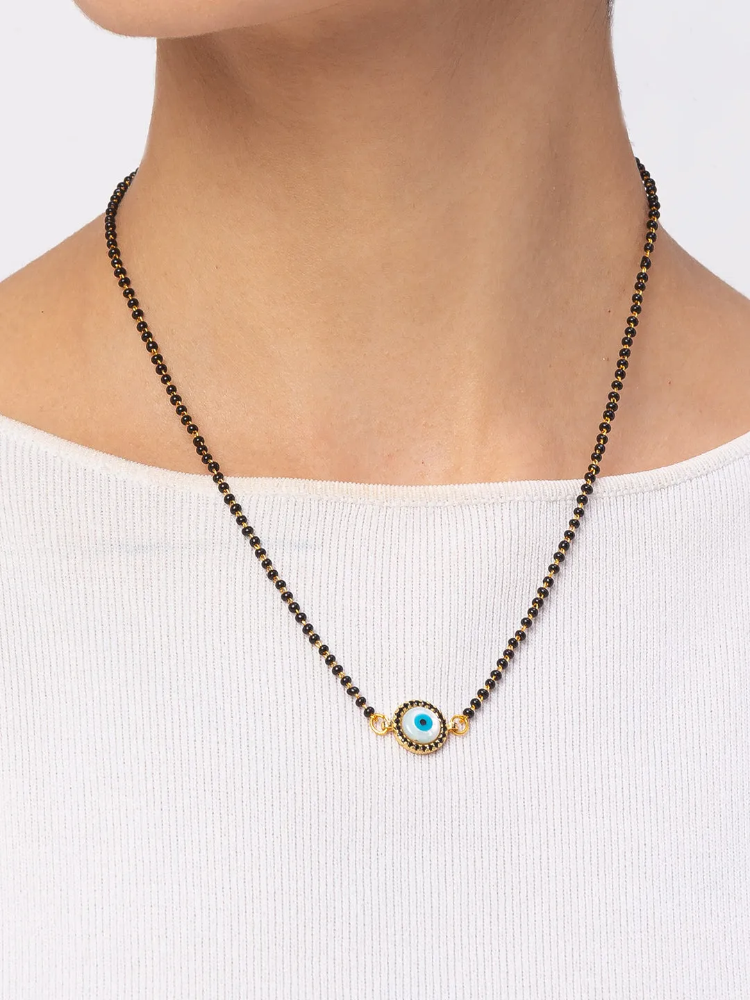 Combo Set of 2 Evil Eye Mangalsutra Designs Gold Plated Americal Diamond Pendant