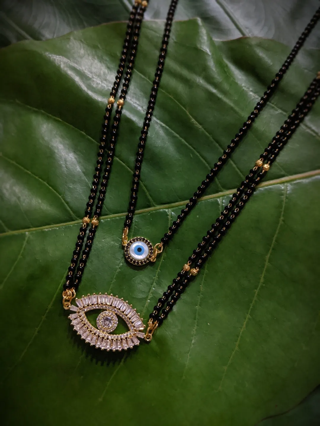 Combo Set of 2 Evil Eye Mangalsutra Designs Gold Plated Americal Diamond Pendant