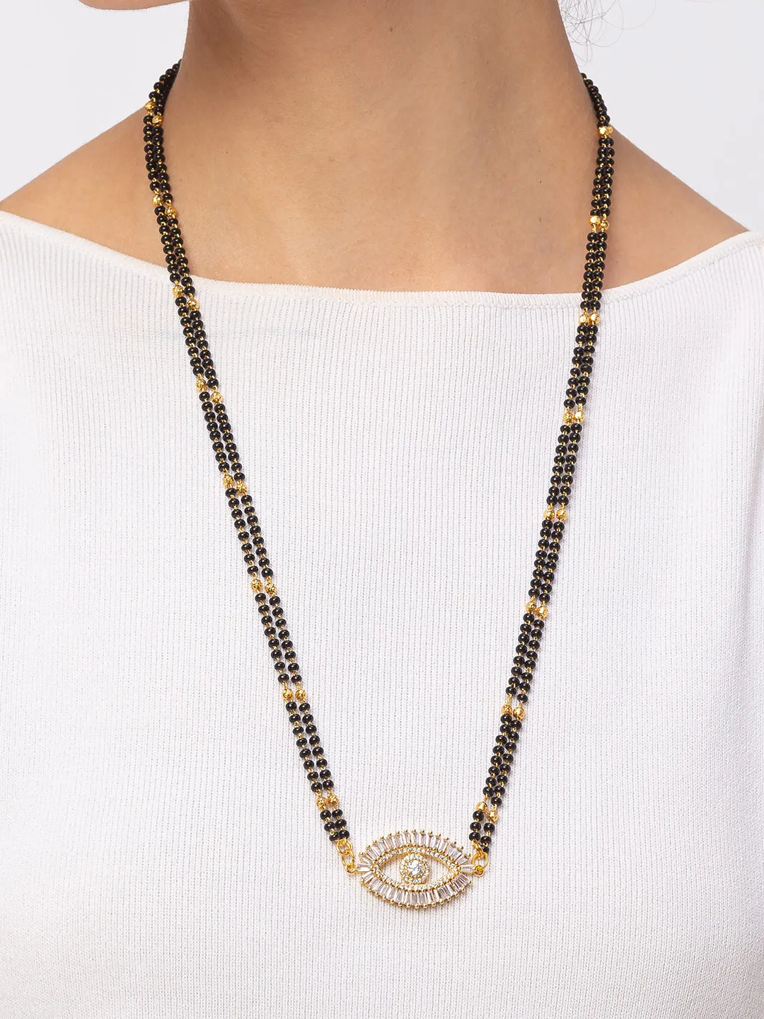 Combo Set of 2 Evil Eye Mangalsutra Designs Gold Plated Americal Diamond Pendant