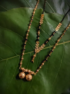 Combo Set of 2 Gold Plated Long Mangalsutra Designs and Short Mangalsutra Designs with Leaf Pendant