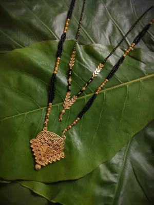 Combo Set of 2 Gold Plated Long Mangalsutra Designs and Short Mangalsutra Designs with Leaf Pendant