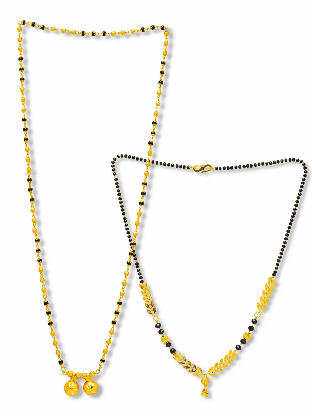 Combo Set of 2 Gold Plated Long Mangalsutra Designs and Short Mangalsutra Designs with Leaf Pendant