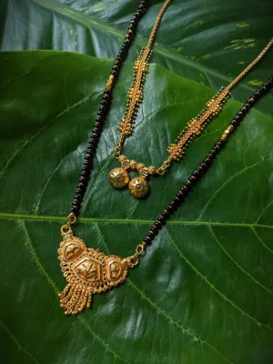 Combo Set of 2 Gold Plated Long Mangalsutra Designs and Short Mangalsutra Designs with Vati Pendant