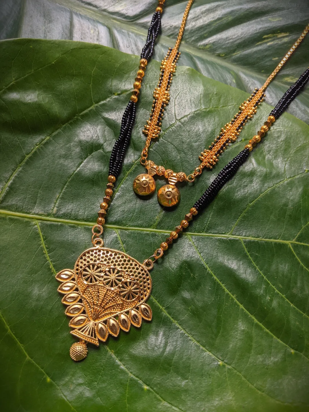 Combo Set of 2 Gold Plated Short Mangalsutra Design and Long Mangalsutra Design Drop Shape Pendant