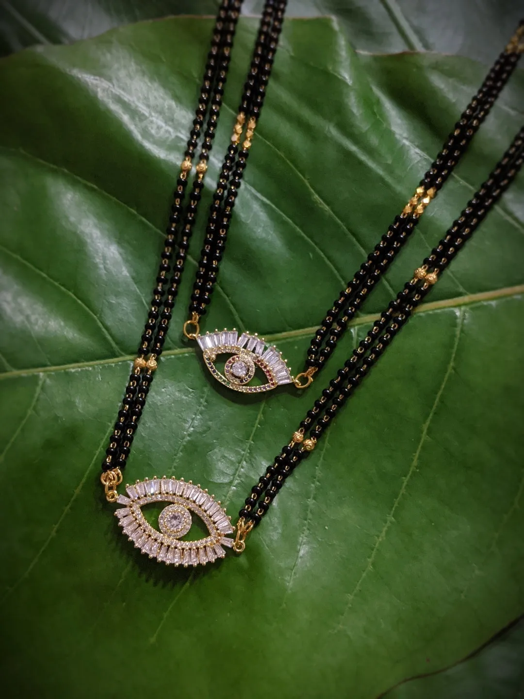 Combo Set of 2 Gold Plated Short Mangalsutra Design and Long Mangalsutra Design Evil Eye AD Pendant
