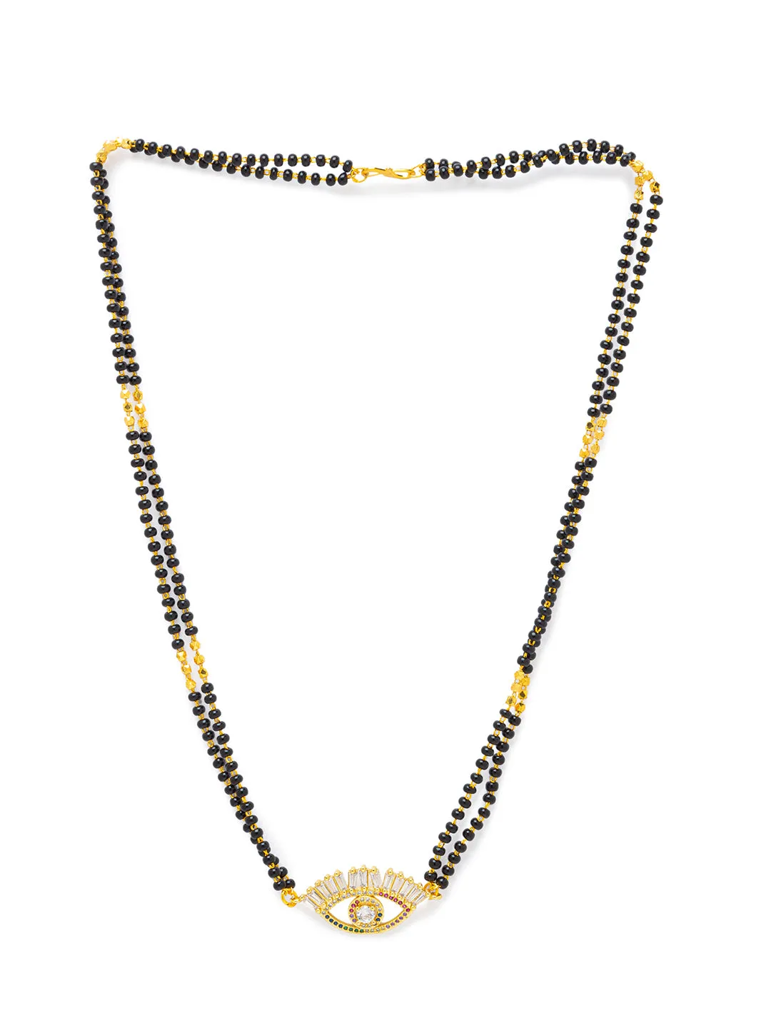 Combo Set of 2 Gold Plated Short Mangalsutra Design and Long Mangalsutra Design Evil Eye AD Pendant
