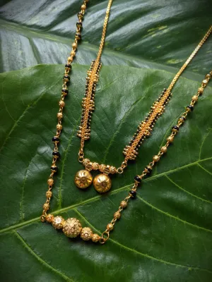 Combo Set of 2 Gold Plated Short Mangalsutra Designs and Long Mangalsutra Designs with Ball Pendant