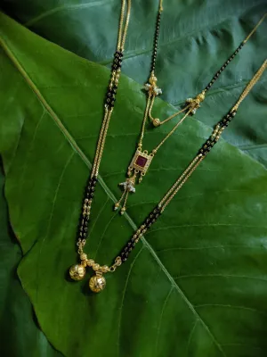 Combo Set of 2 Gold Plated Short Mangalsutra Designs and Long Mangalsutra Designs with Vati Pendant