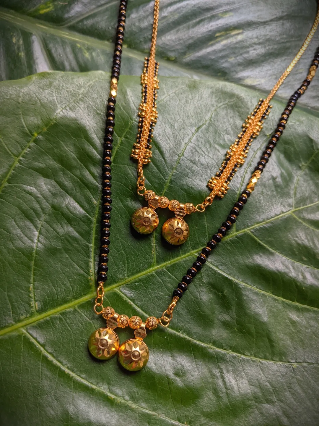 Combo Set of 2 Gold Plated Short Mangalsutra Designs and Long Mangalsutra Designs with Vati Pendant