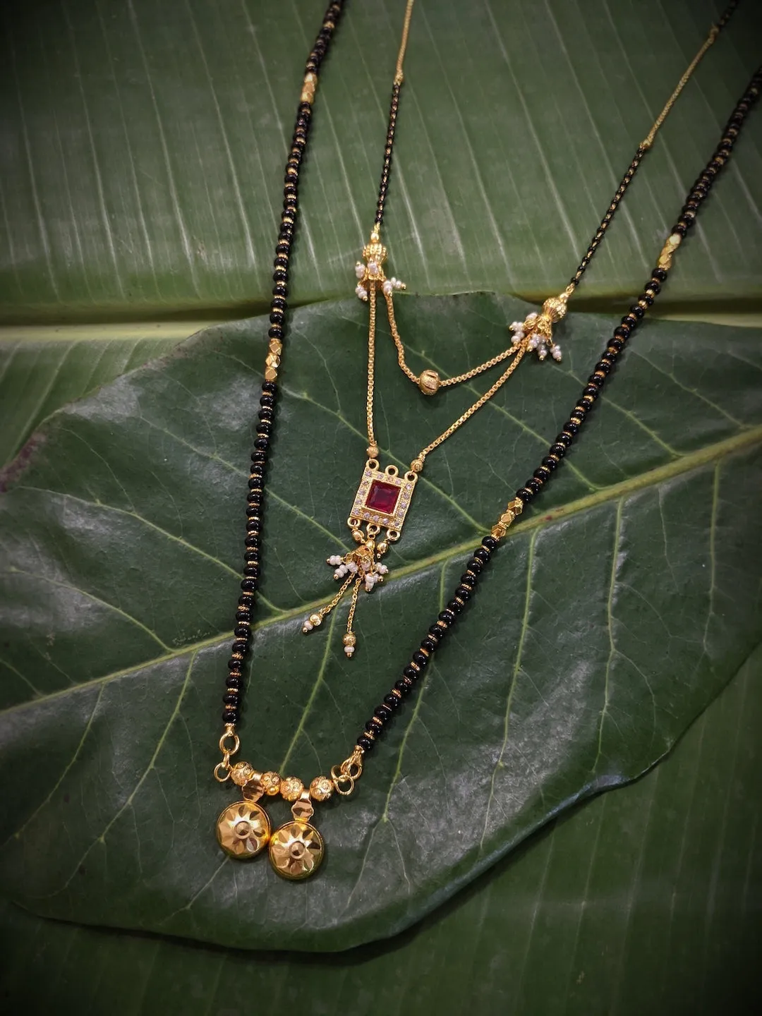 Combo Set of 2 Mangalsutra Designs Gold Plated CZ Layered Pattern  Style Vati Pendant Mangalasutra