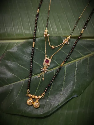 Combo Set of 2 Mangalsutra Designs Gold Plated CZ Layered Pattern  Style Vati Pendant Mangalasutra