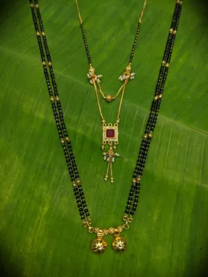 Combo Set of 2 Mangalsutra Designs Gold Plated CZ Layered Pattern/Maharashtrian Style Vati Pendant