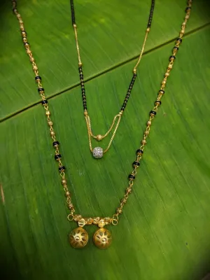 Combo Set of 2 Mangalsutra Designs Gold Plated Layered Pattern Black Gold Beads Vati Pendant