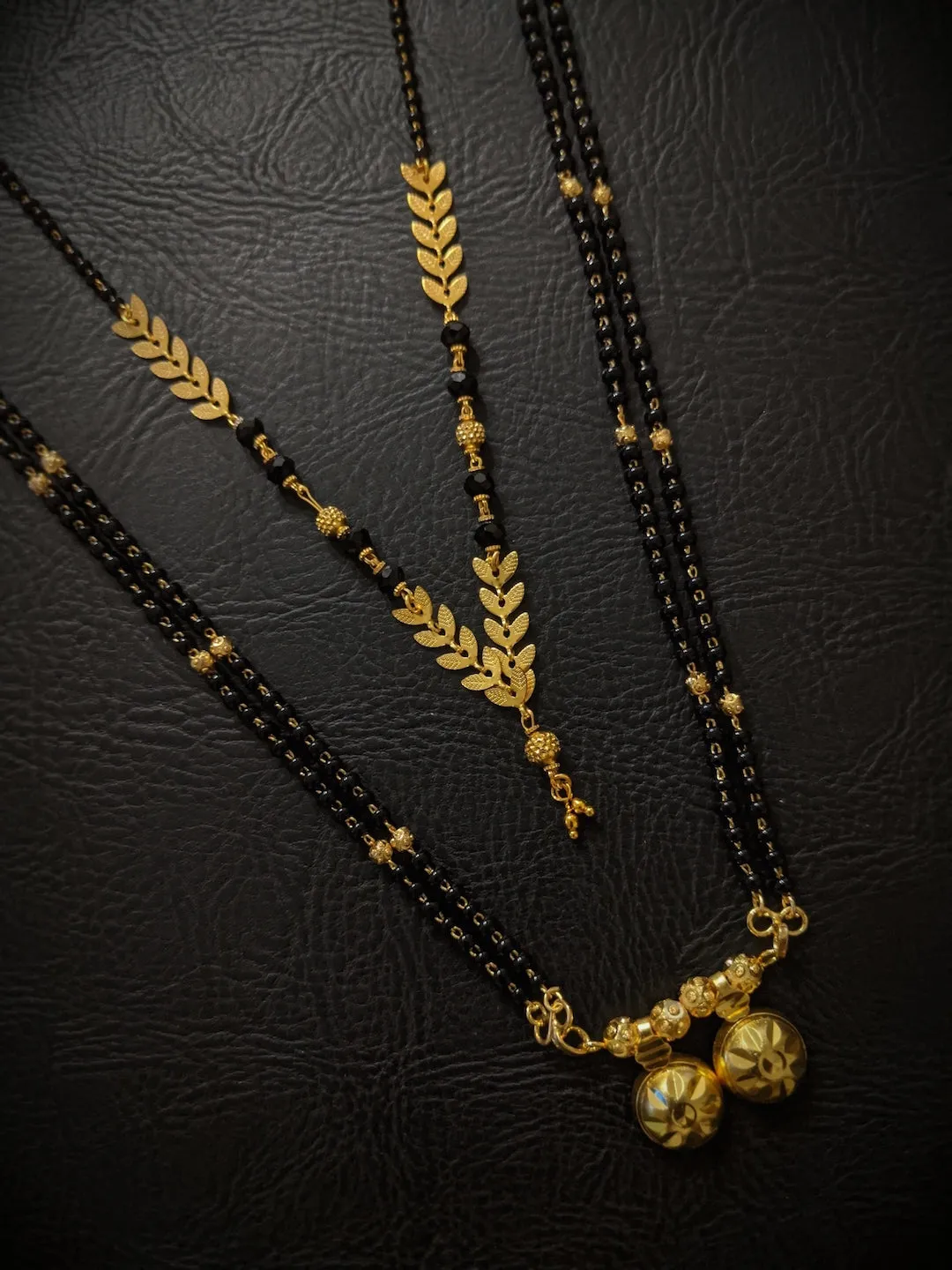Combo Set of 2 Short Mangalsutra Designs and Long Mangalsutra Designs Gold Plated with Vati Pendant