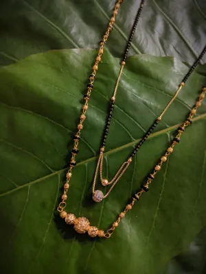 Digital Dress Room Combo Set of 2 Gold Plated Long Mangalsutra Designs and Short Mangalsutra Designs with Ball Shape AD Pendant