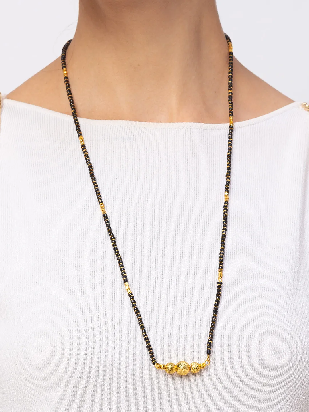 Digital Dress Room One Gram Gold Plated Long Mangalsutra मंगलसूत्र Latest Design Tanmaniya/Long Gold Chain/Black Beads New Mangalsutra Designs For Women (27 Inches)